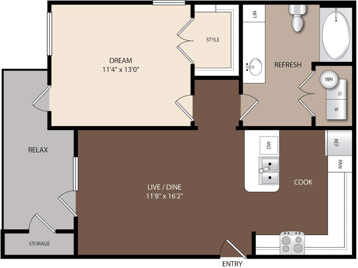 Floorplan diagram for A1A, showing 1 bedroom