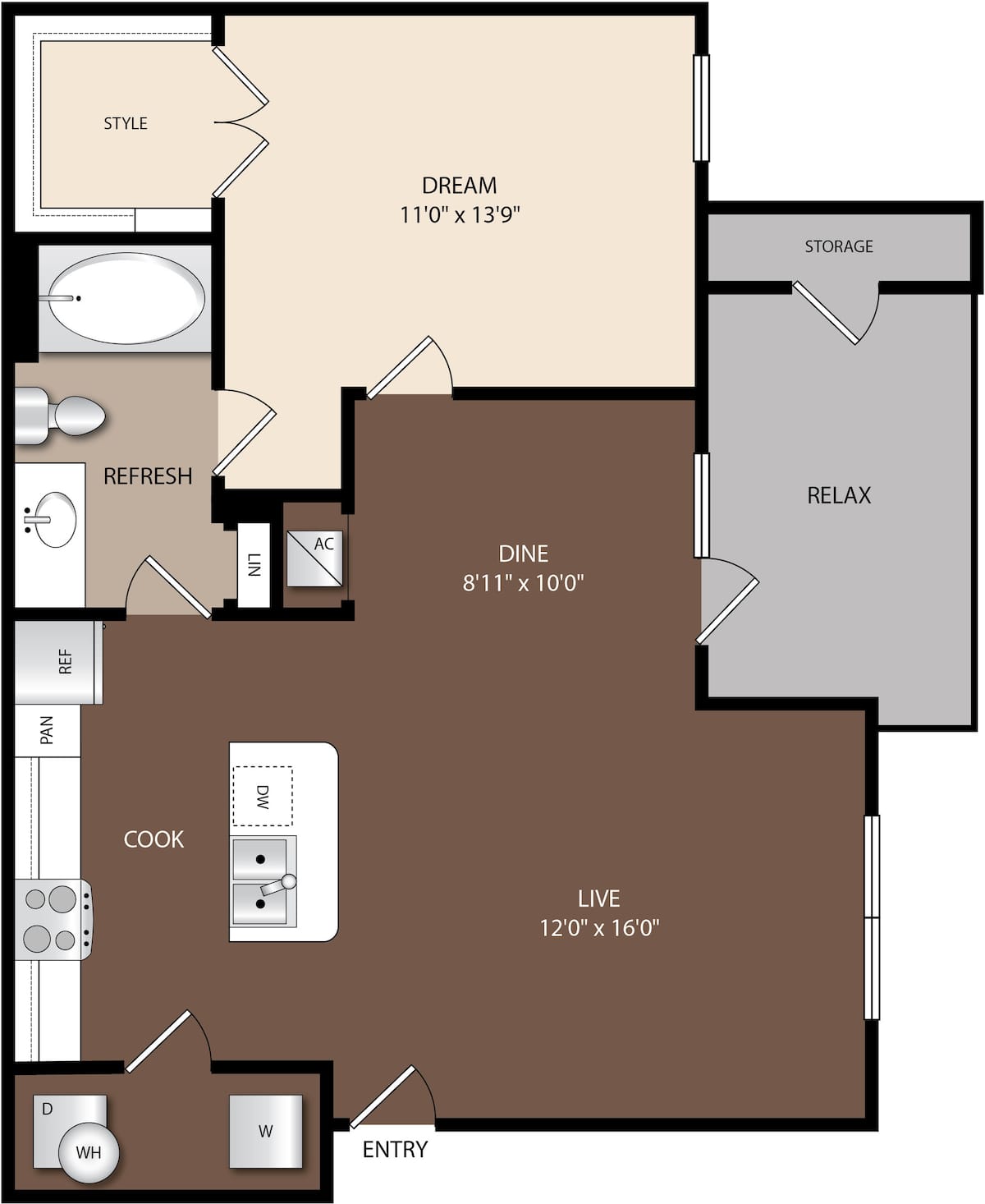 Floorplan diagram for A1B, showing 1 bedroom
