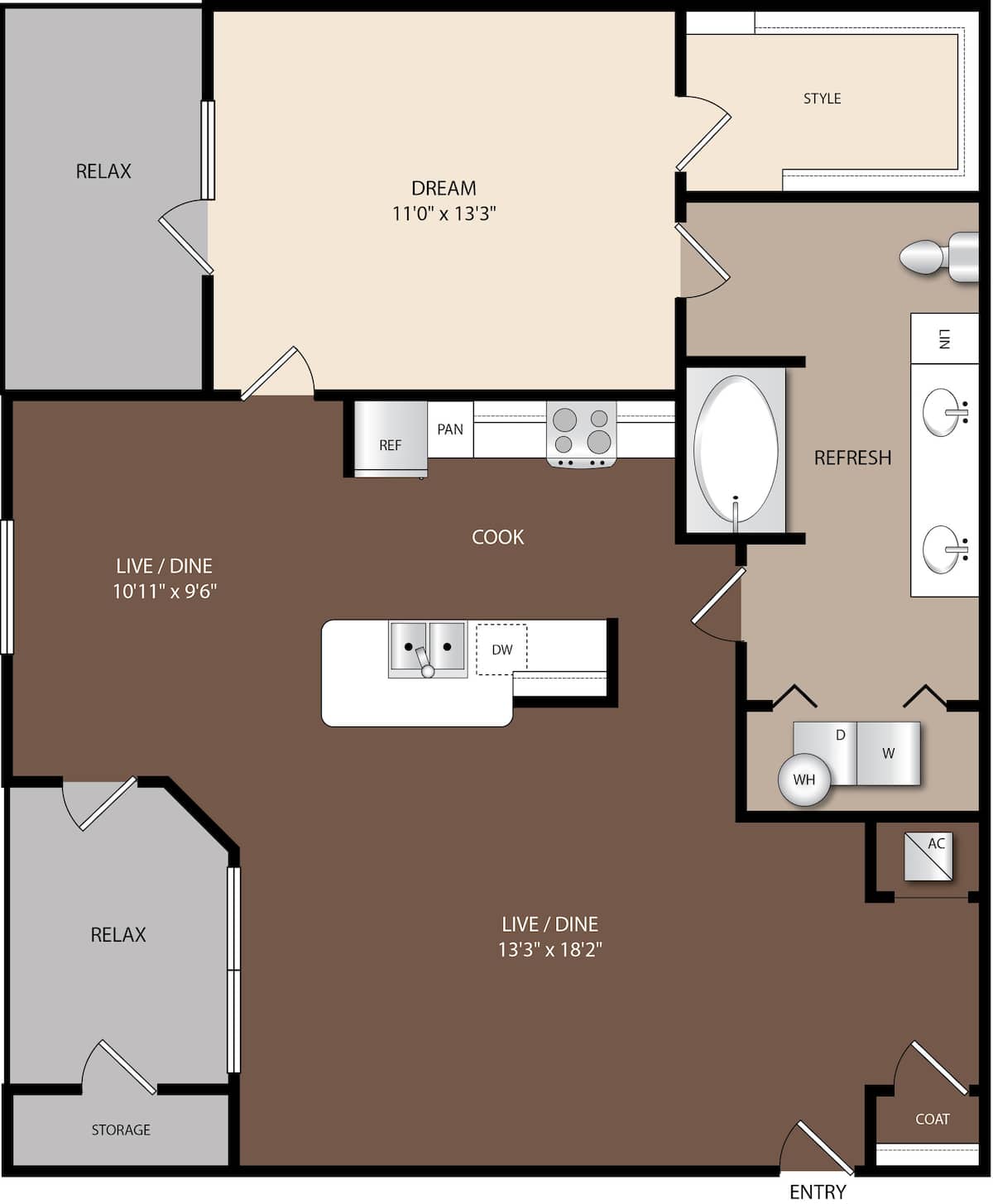 Floorplan diagram for A1C, showing 1 bedroom