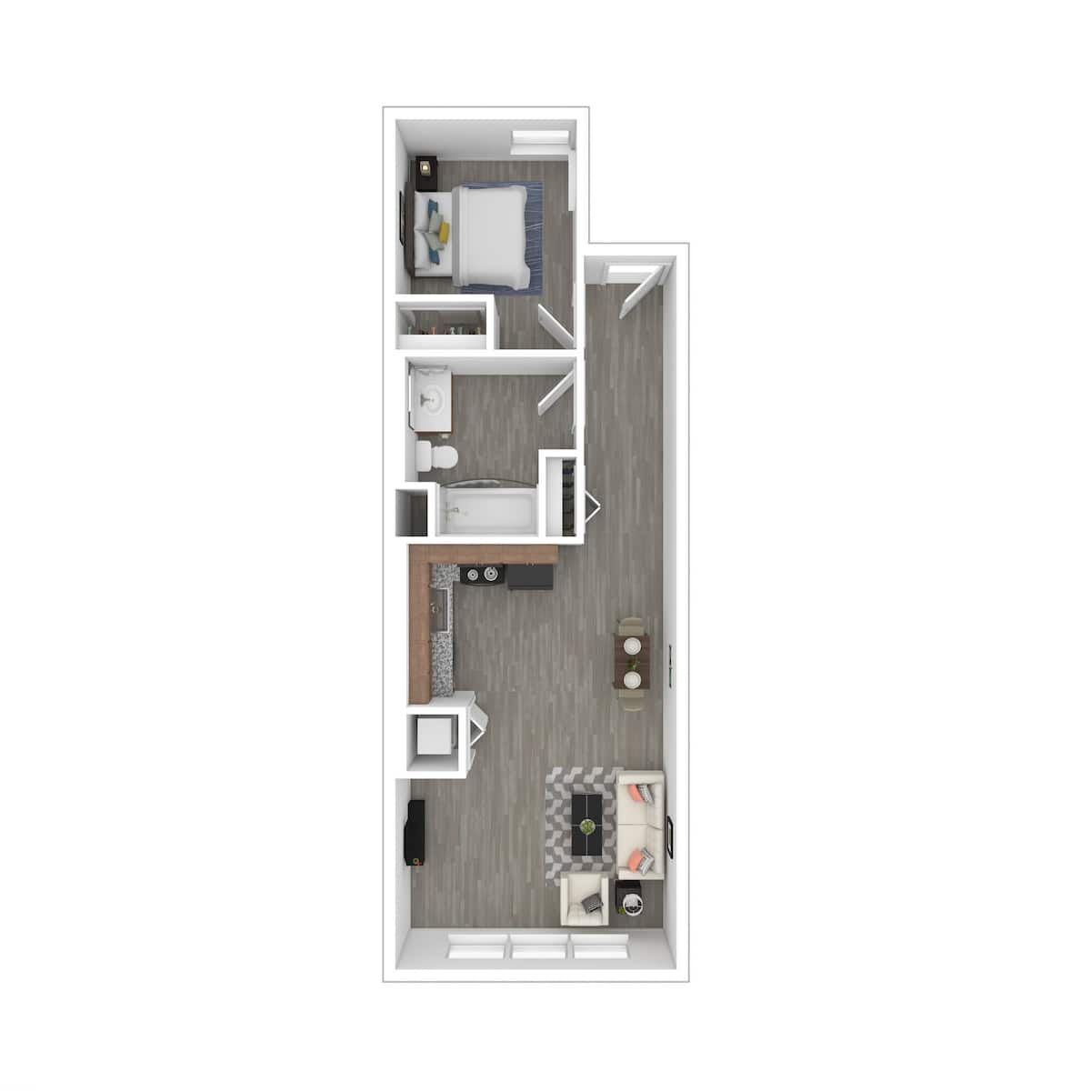 Floorplan diagram for One Bedroom, showing 1 bedroom