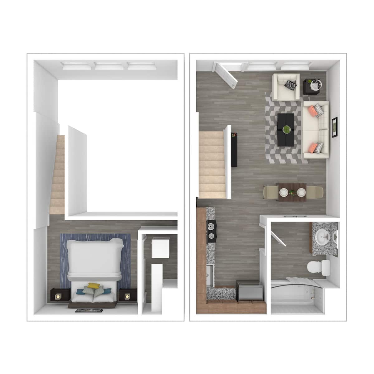 Floorplan diagram for One Bedroom Loft, showing 1 bedroom
