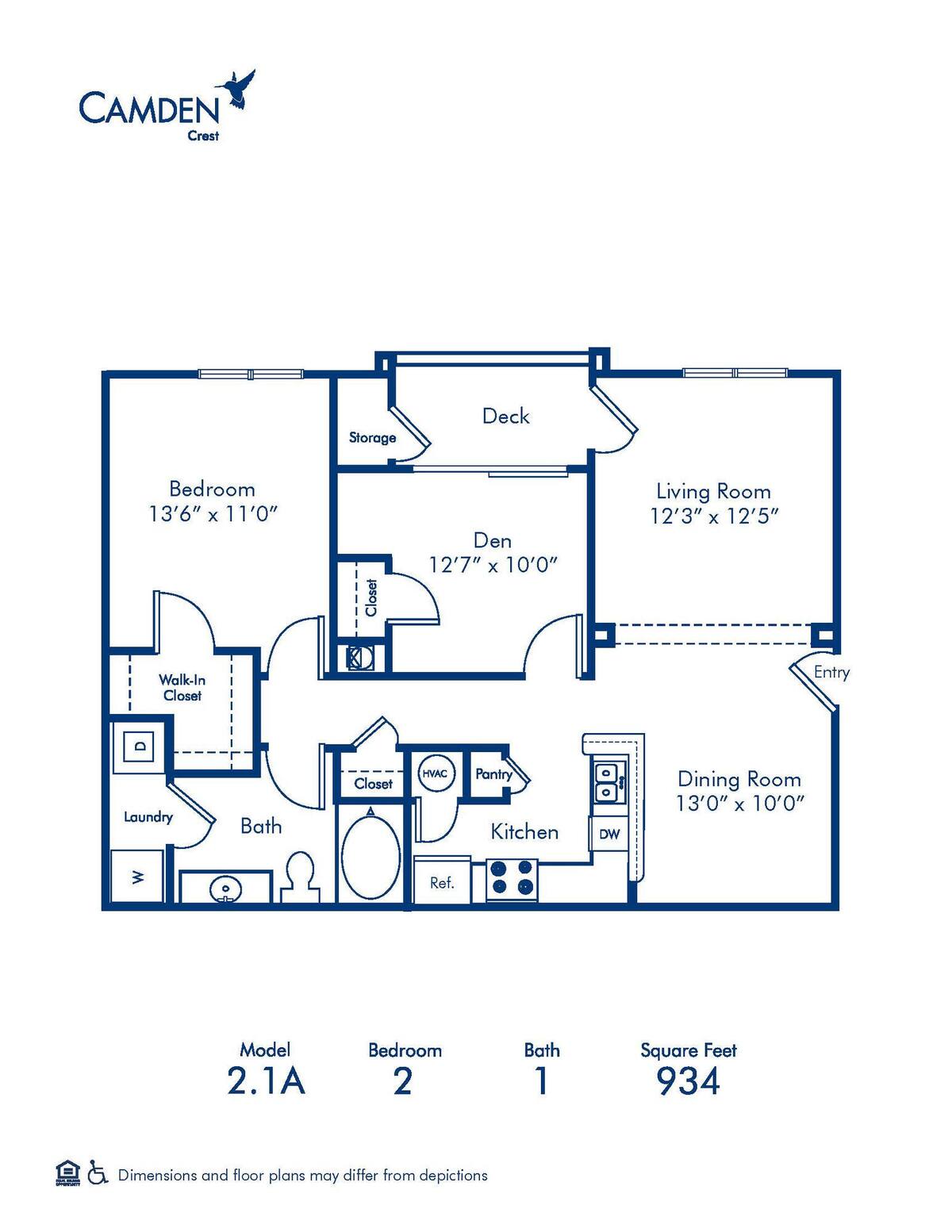 Floorplan diagram for 2.1, showing 1 bedroom