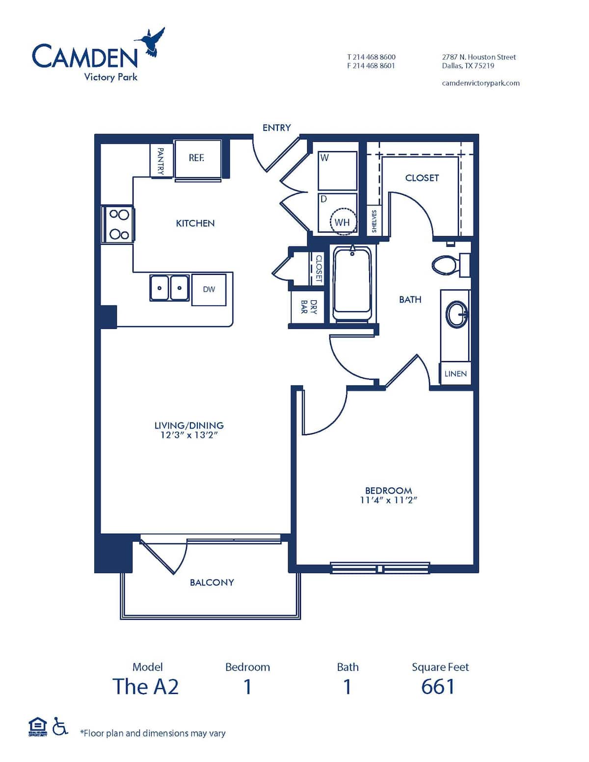 Floorplan diagram for A2, showing 1 bedroom