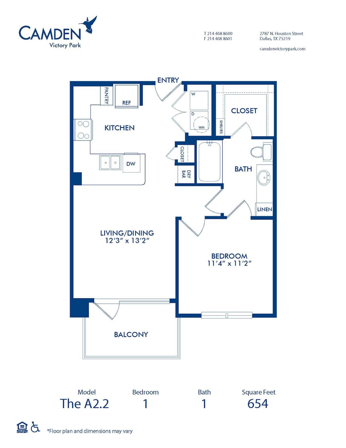 Floorplan diagram for A2.2, showing 1 bedroom