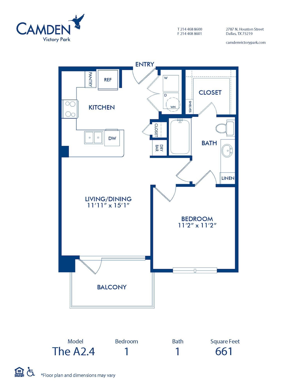 Floorplan diagram for A2.4, showing 1 bedroom