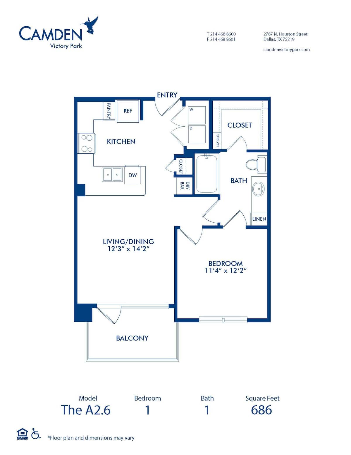 Floorplan diagram for A2.6, showing 1 bedroom