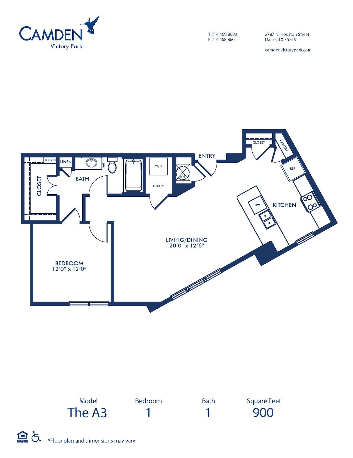 Floorplan diagram for A3, showing 1 bedroom