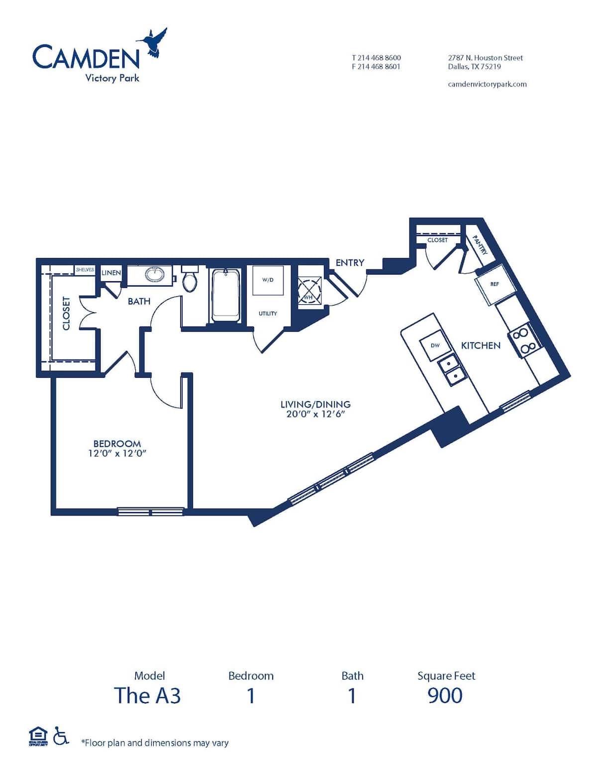 Floorplan diagram for A3, showing 1 bedroom