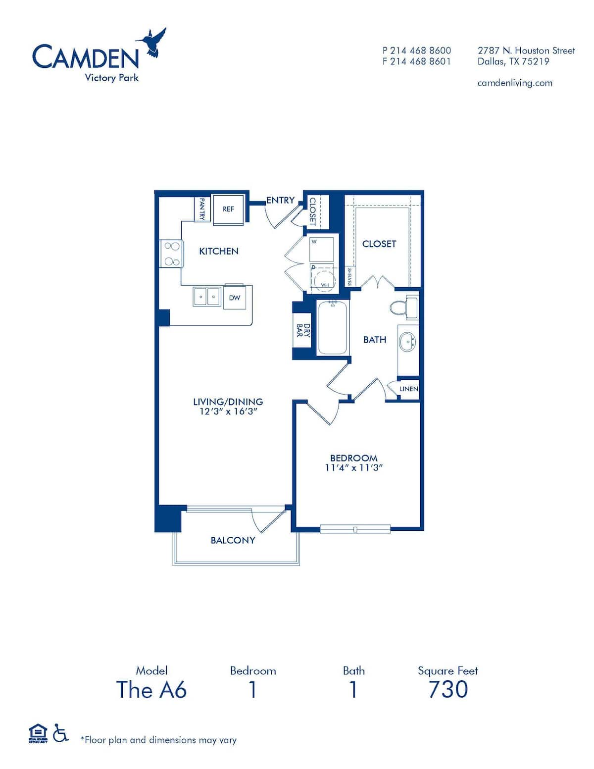 Floorplan diagram for A6, showing 1 bedroom
