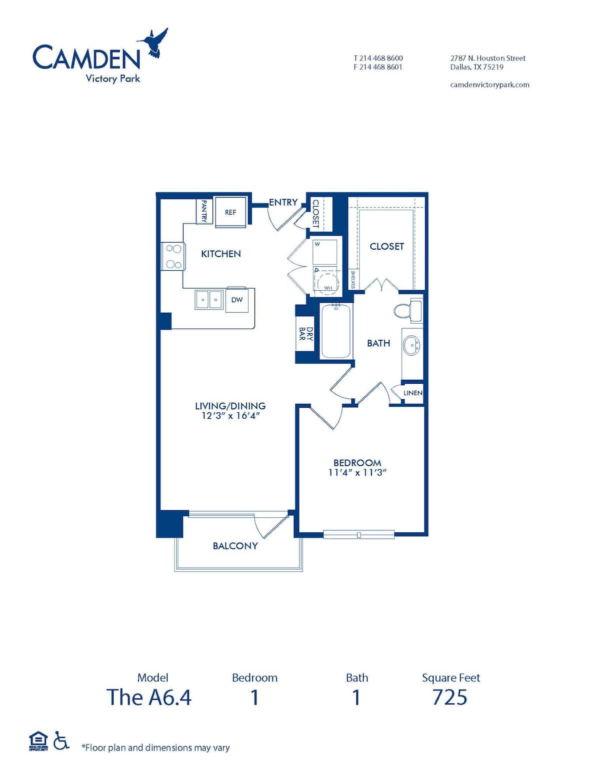 Floorplan diagram for A6.4, showing 1 bedroom