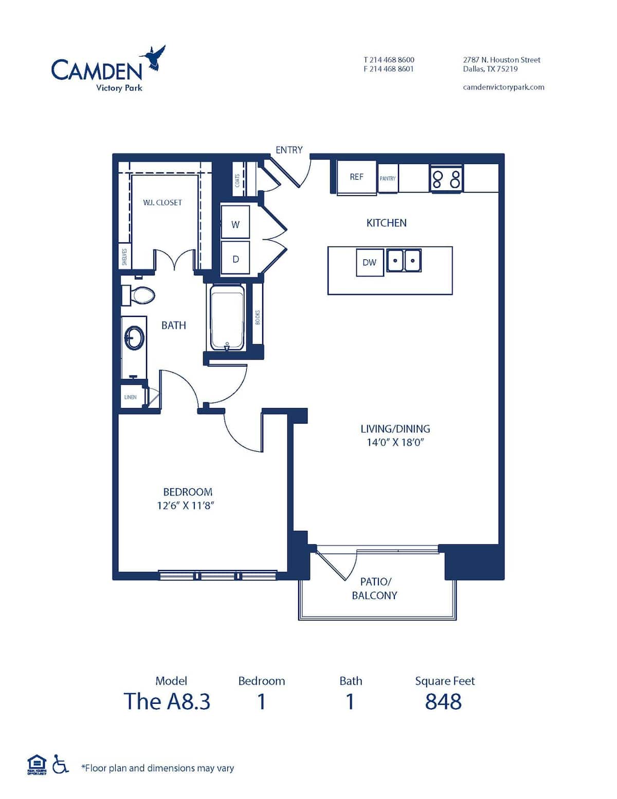 Floorplan diagram for A8.3, showing 1 bedroom
