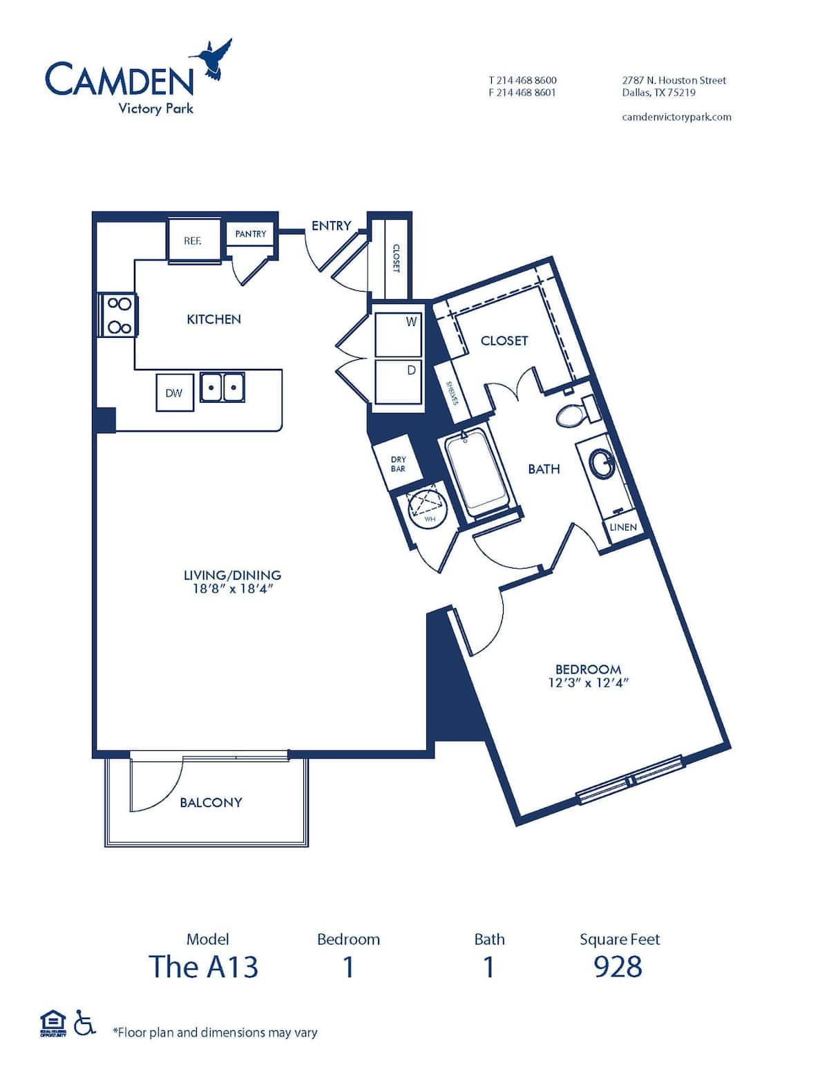 Floorplan diagram for A13, showing 1 bedroom