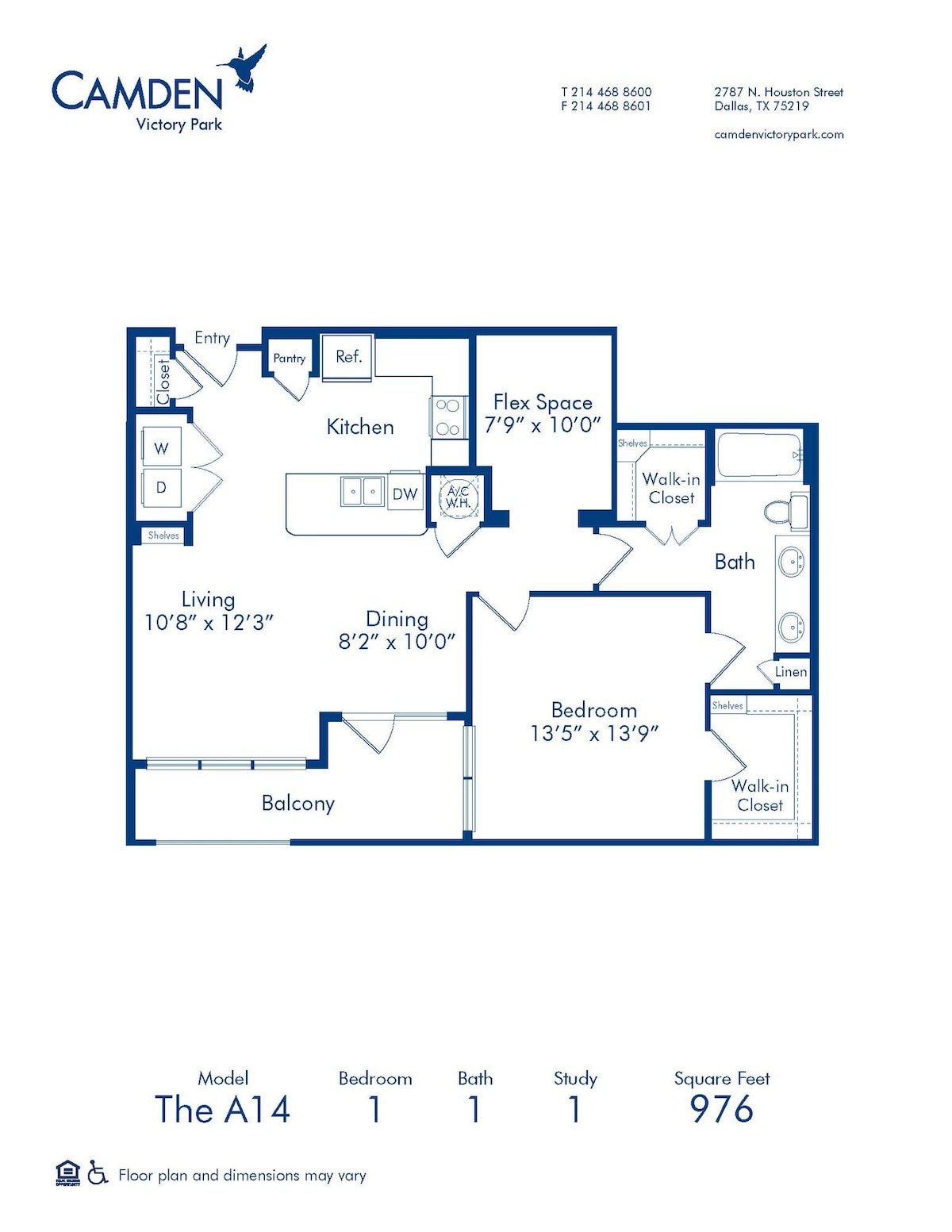 Floorplan diagram for A14, showing 1 bedroom