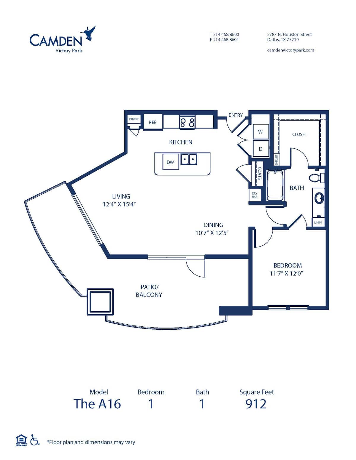 Floorplan diagram for A16, showing 1 bedroom