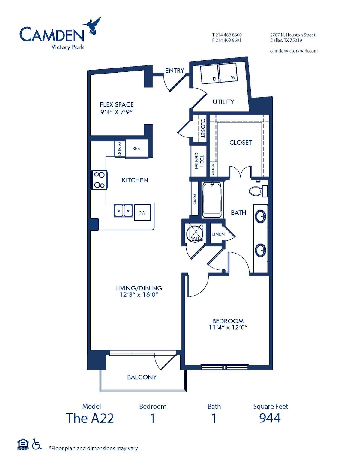 Floorplan diagram for A22, showing 1 bedroom
