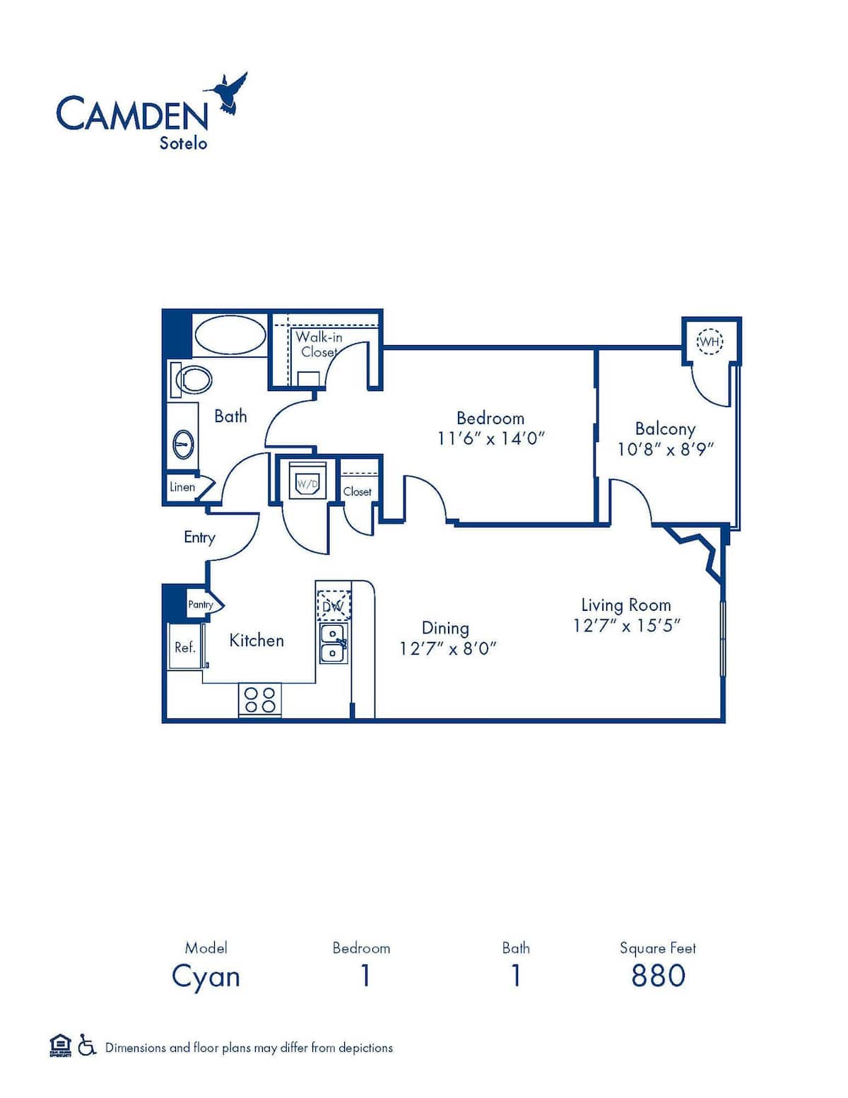 Floorplan diagram for Cyan, showing 1 bedroom