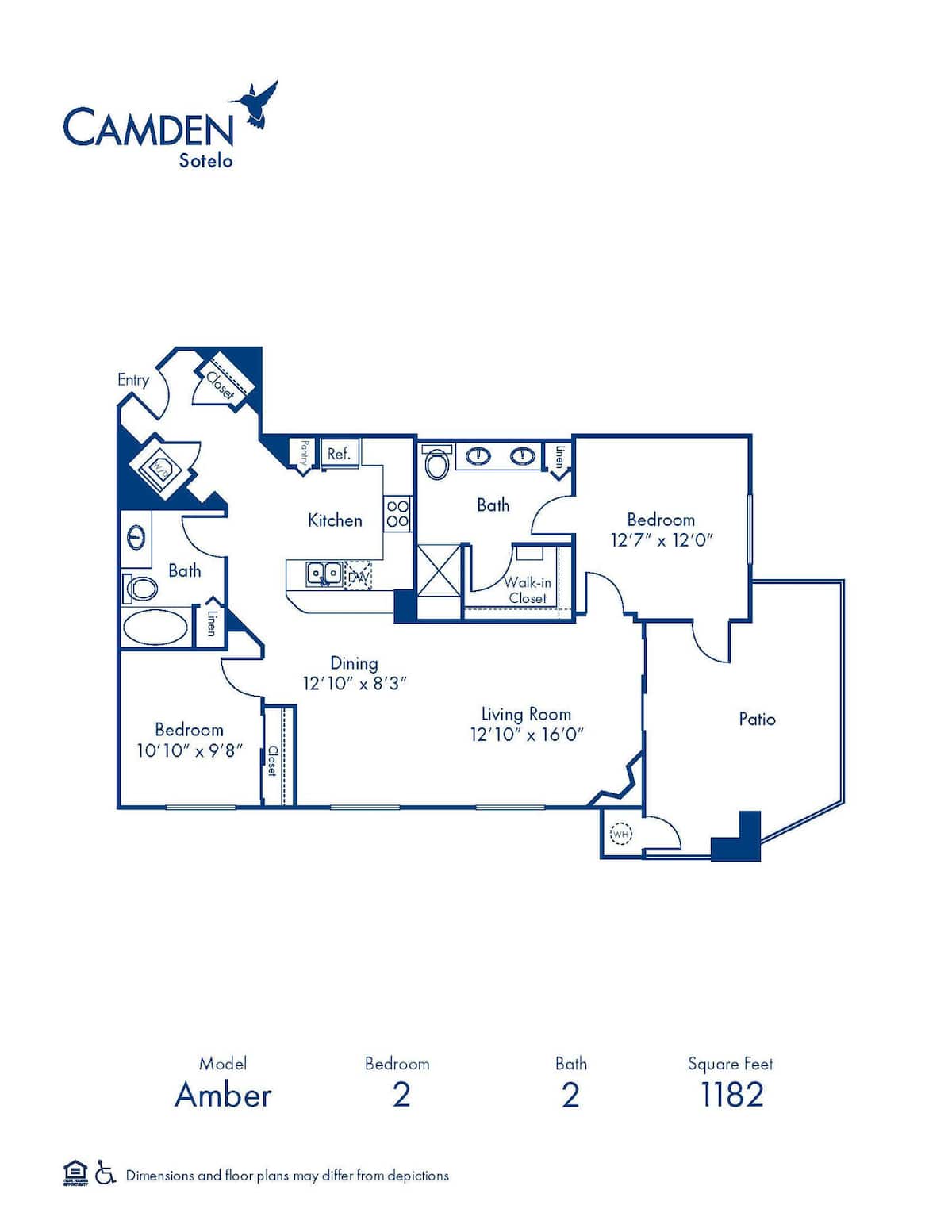 Floorplan diagram for Amber, showing 2 bedroom