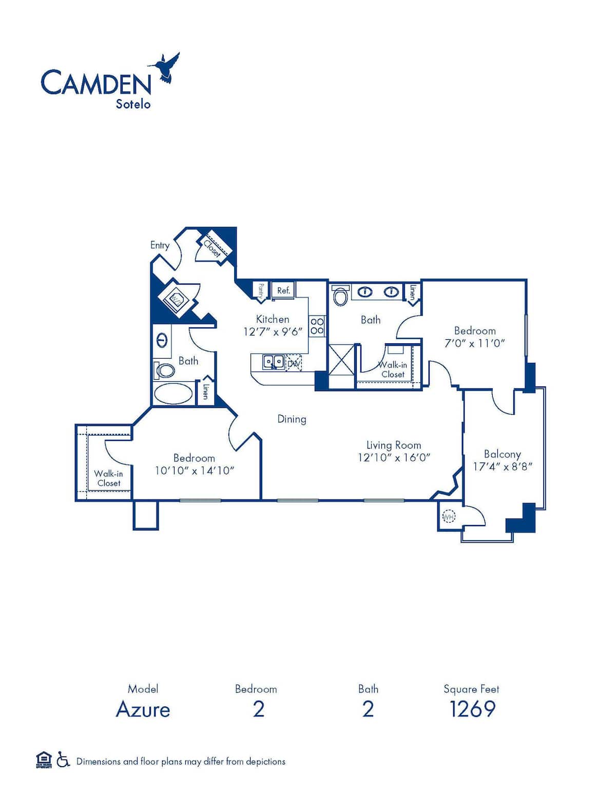 Floorplan diagram for Azure, showing 2 bedroom