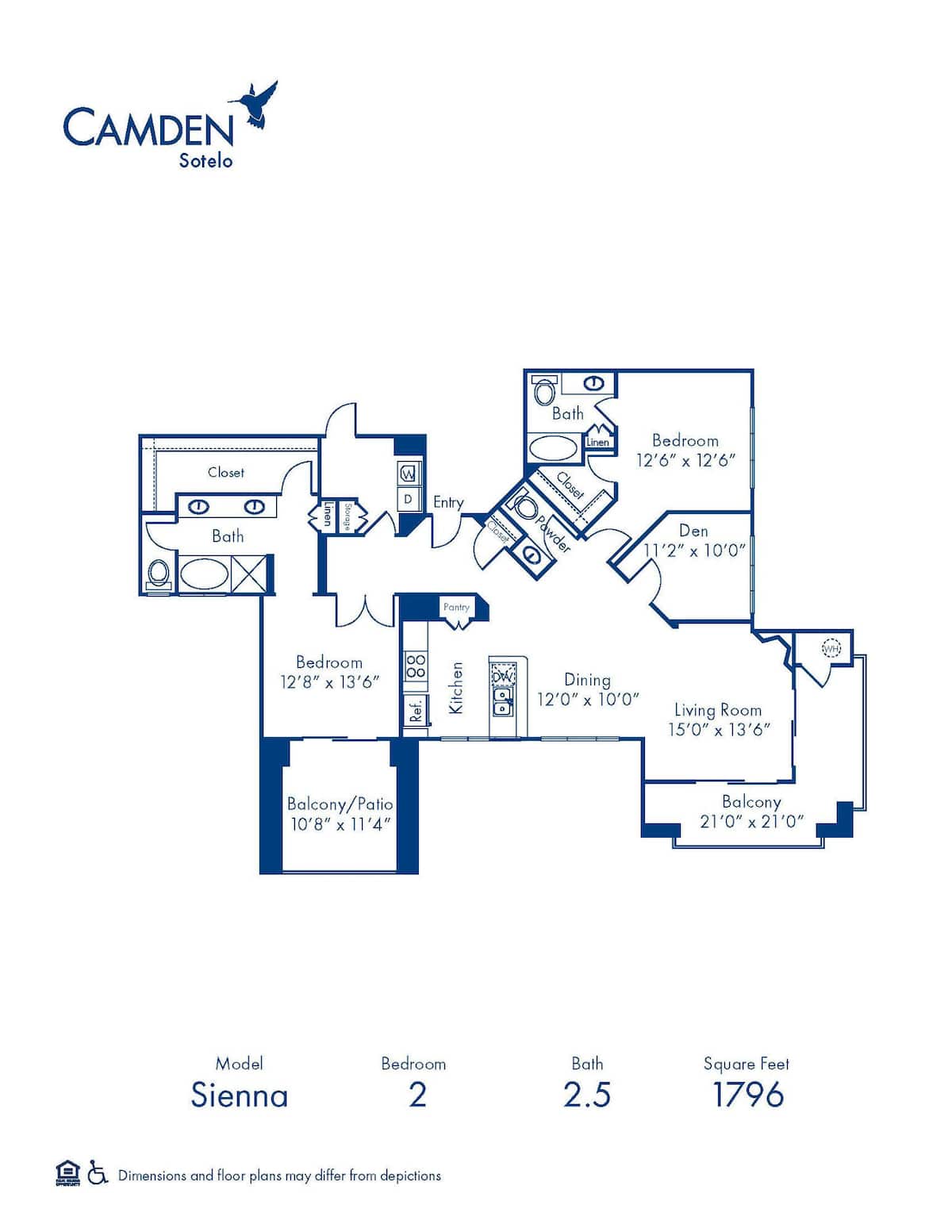 Floorplan diagram for Sienna, showing 2 bedroom