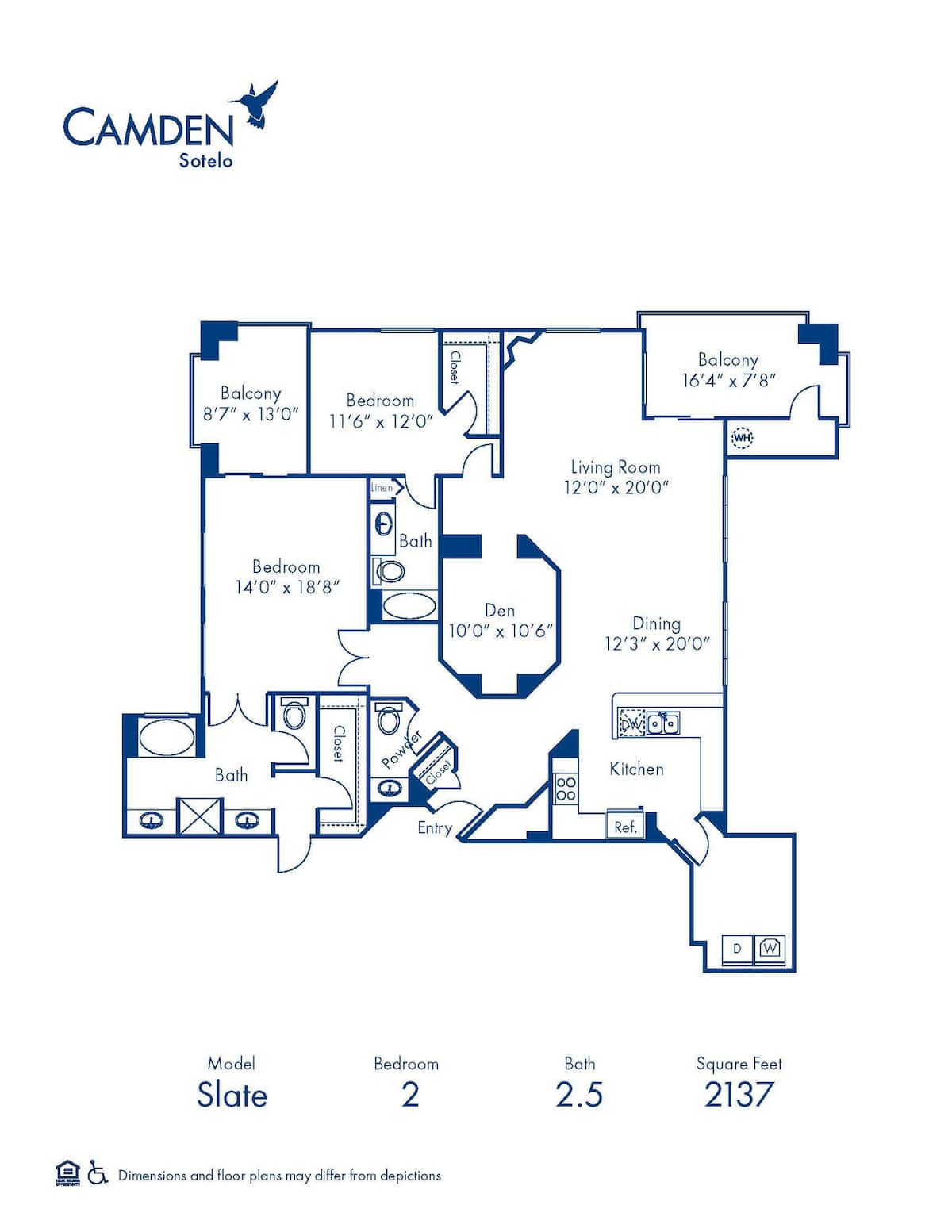 Floorplan diagram for Slate, showing 2 bedroom