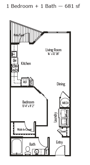 Floorplan diagram for Beltline, showing 1 bedroom
