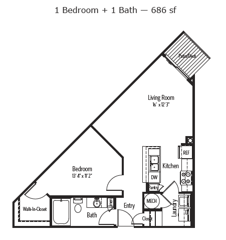 Floorplan diagram for Central Pacific, showing 1 bedroom