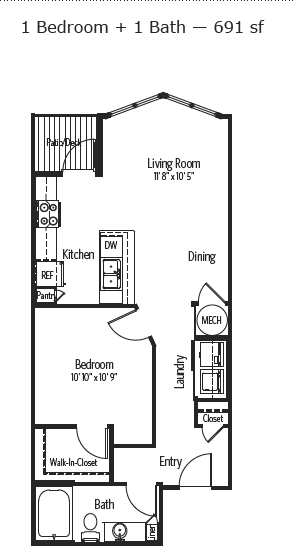 Floorplan diagram for Crossover, showing 1 bedroom