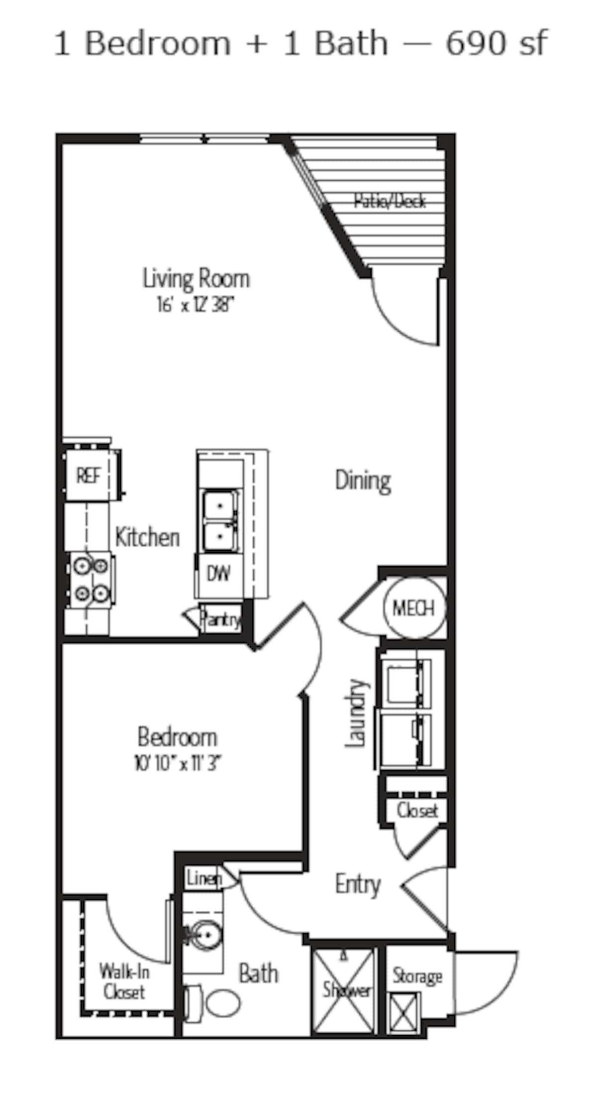 Floorplan diagram for Denver, showing 1 bedroom