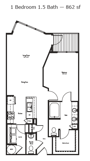 Floorplan diagram for Joilet, showing 1 bedroom