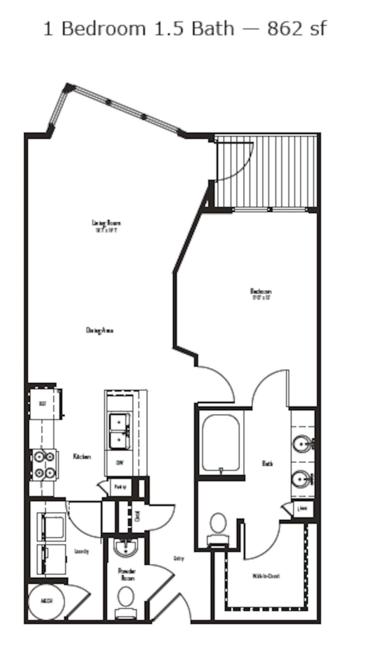 Floorplan diagram for Joilet, showing 1 bedroom