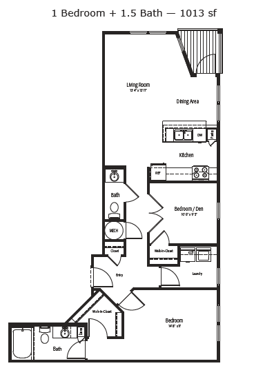 Plano de Locomotive, que muestra 1 dormitorio