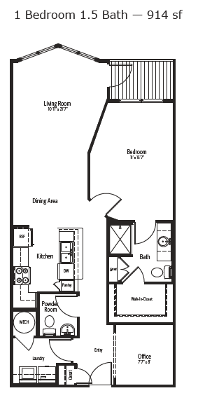 Floorplan diagram for Monon, showing 1 bedroom
