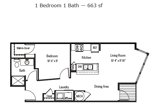 Floorplan diagram for Beltine B, showing 1 bedroom