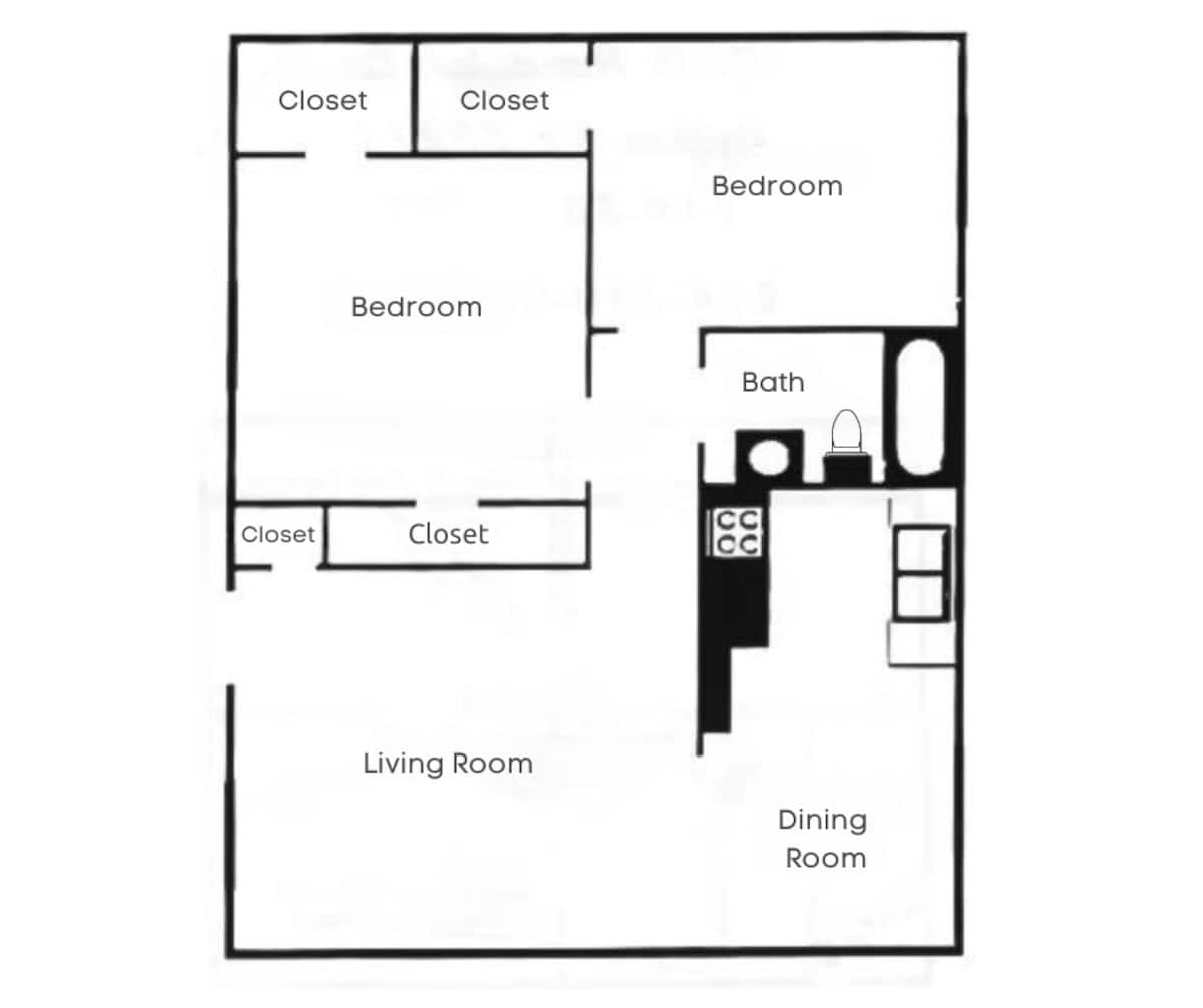 Floorplan diagram for B1, showing 2 bedroom
