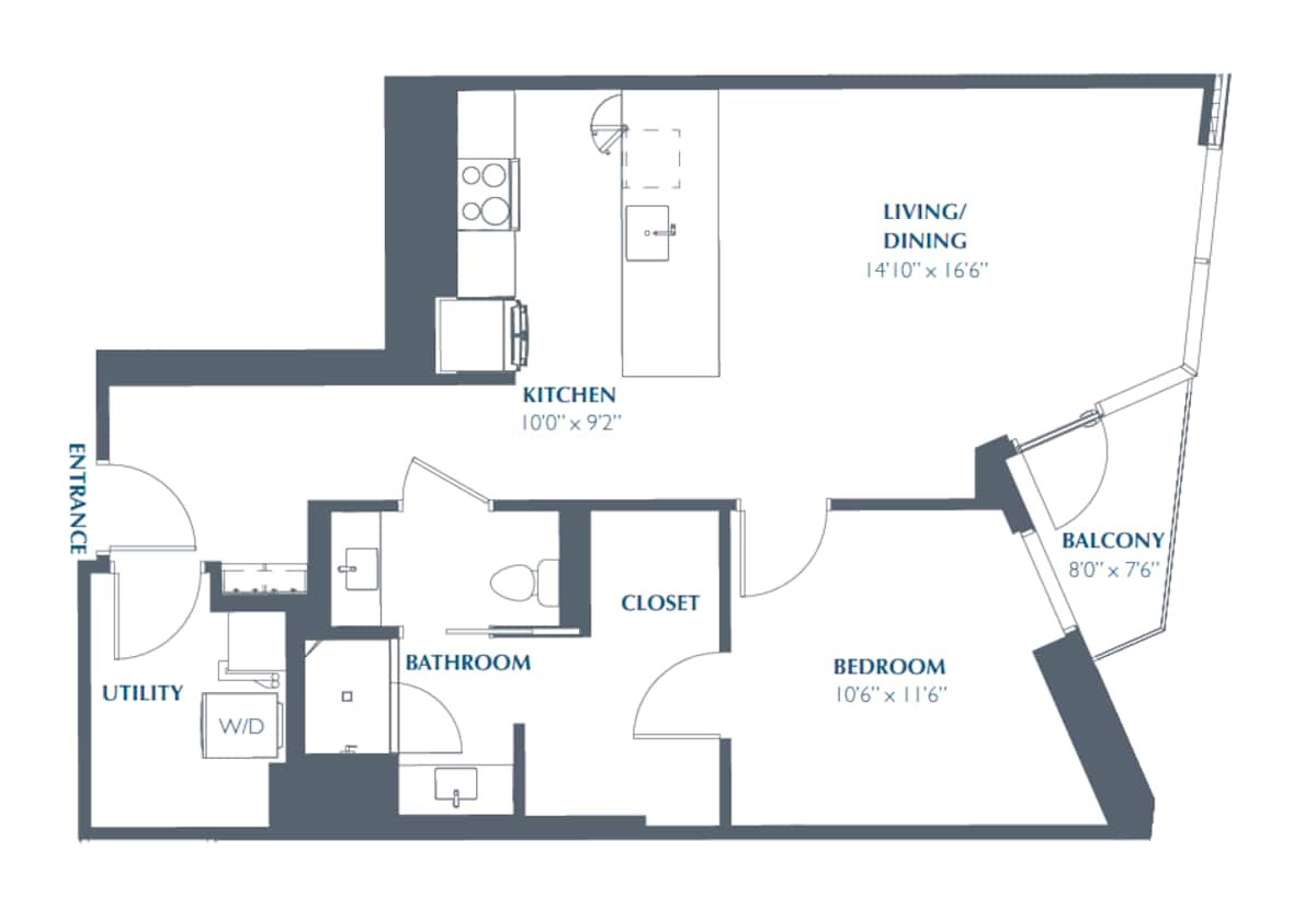 Floorplan diagram for A12, showing 1 bedroom