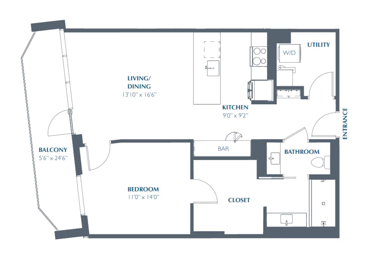 Floorplan diagram for A13, showing 1 bedroom