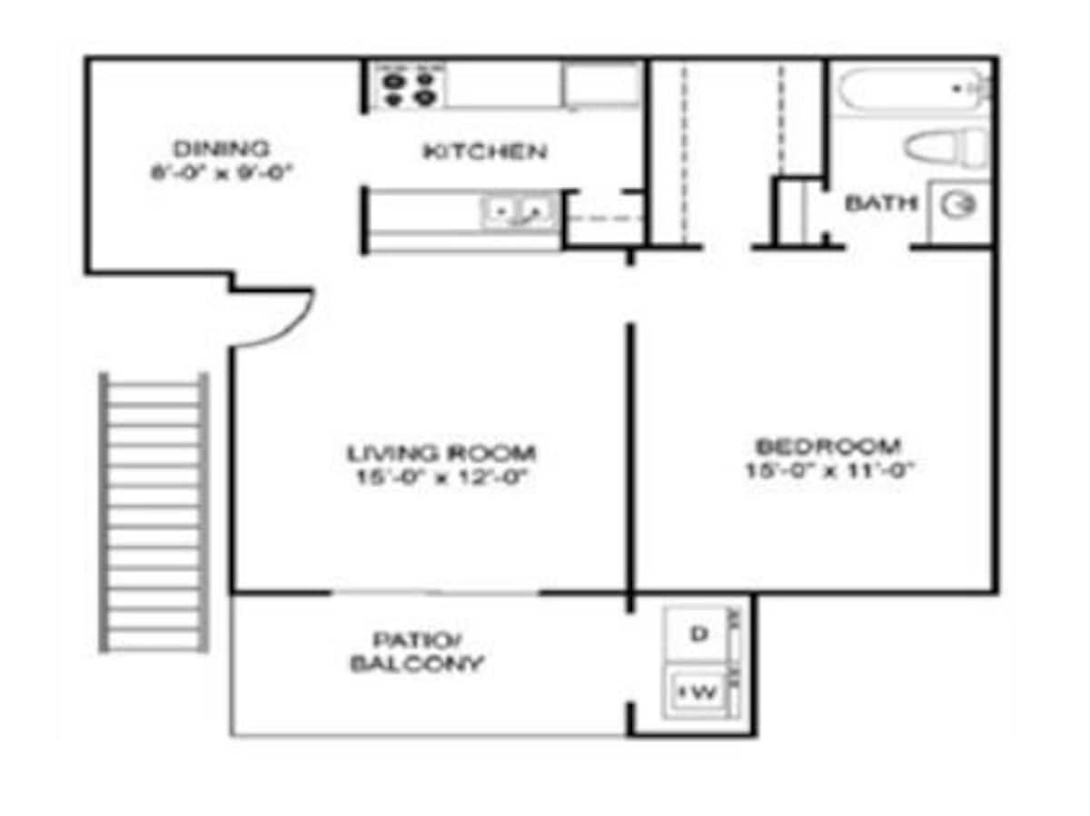 Floorplan diagram for 1x1 A, showing 1 bedroom