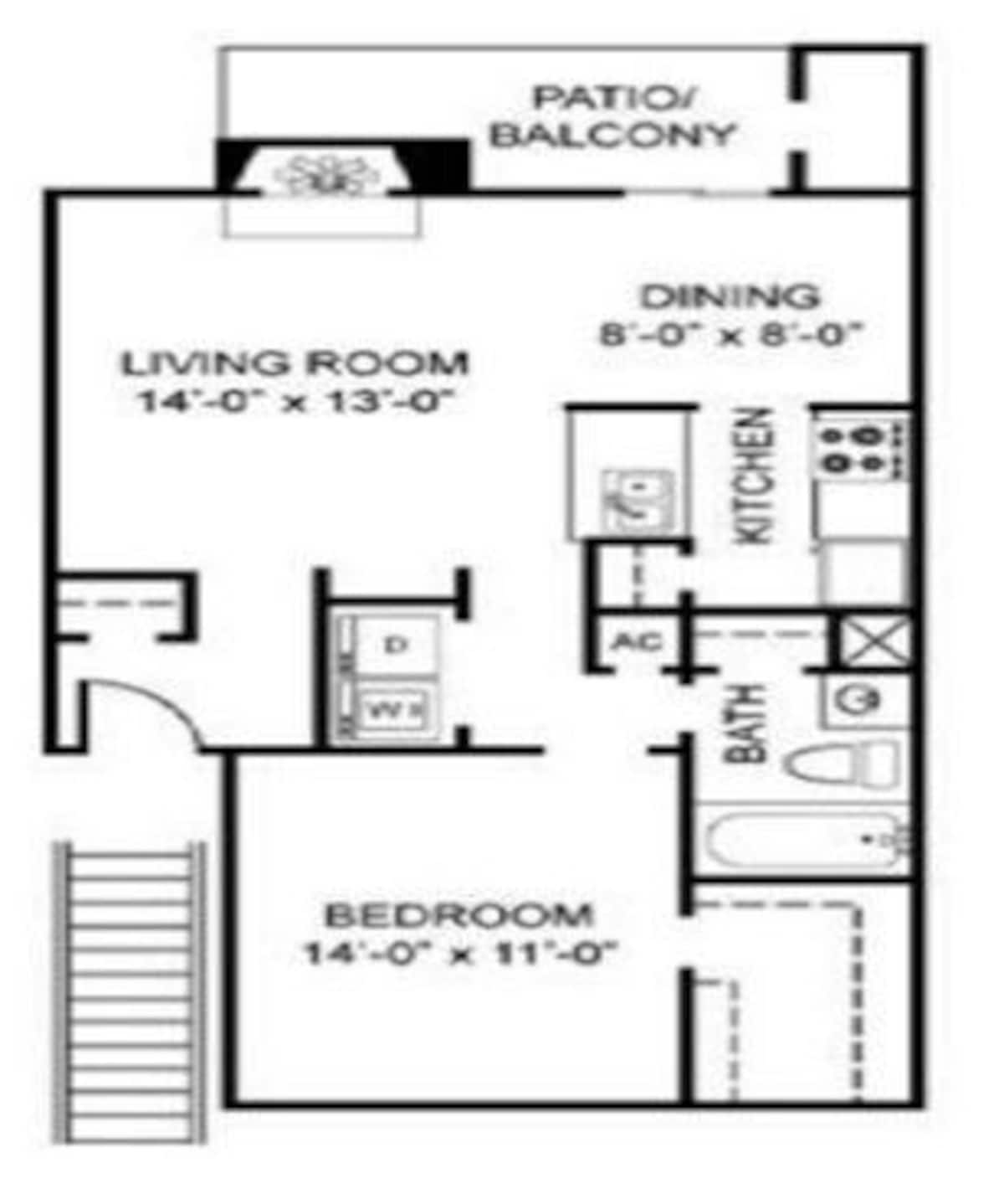 Floorplan diagram for 1x1 B, showing 1 bedroom
