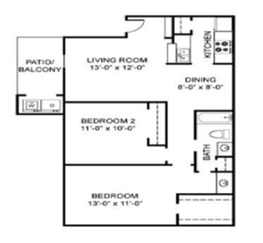 Diagrama del plano para 2X1, que muestra 2 recámara