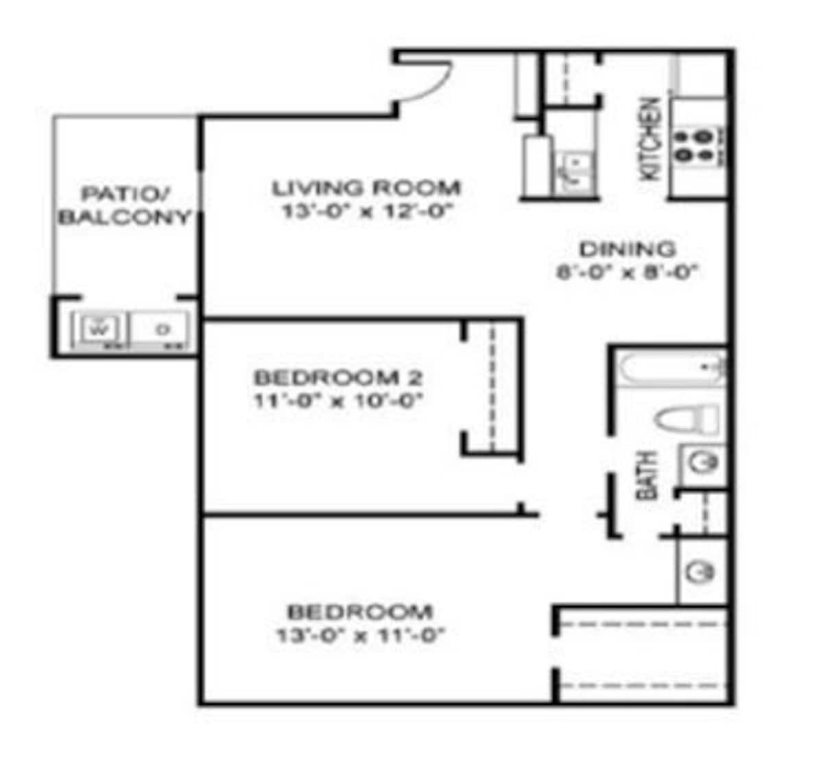 Floorplan diagram for 2X1, showing 2 bedroom