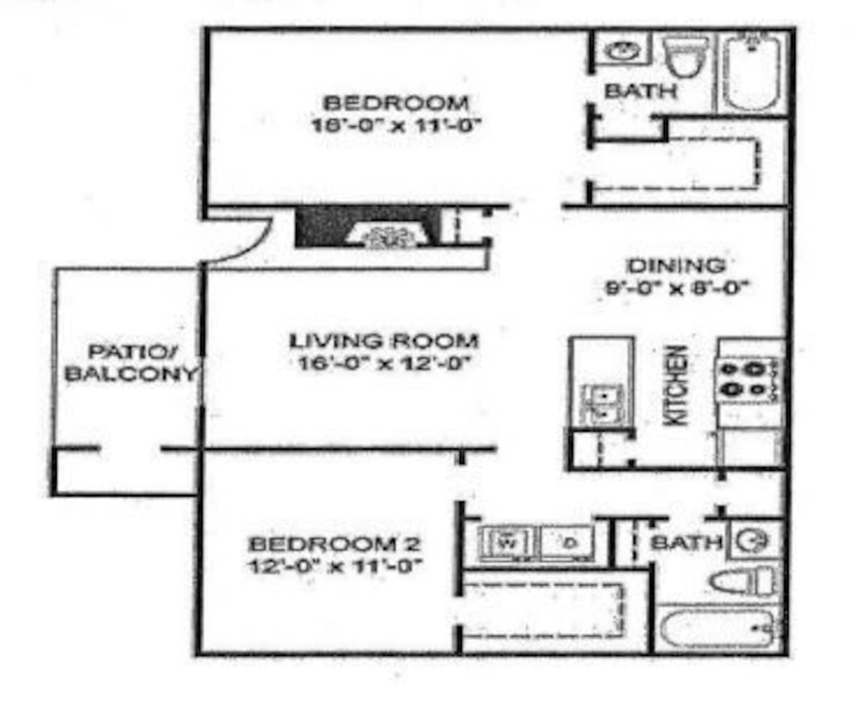 Floorplan diagram for 2X2, showing 2 bedroom