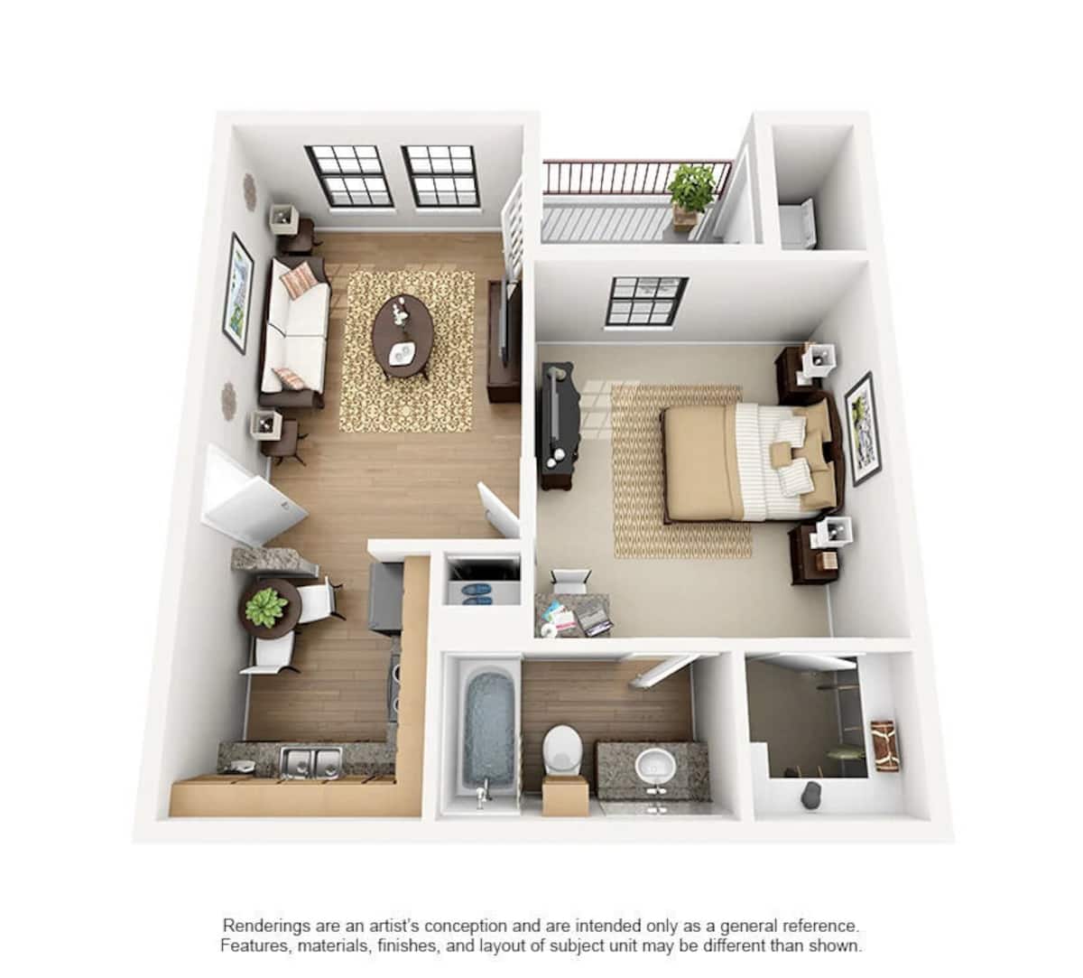 Floorplan diagram for A1, showing 1 bedroom