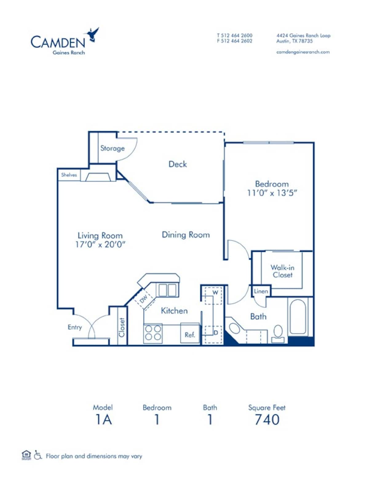 Floorplan diagram for 1A, showing 1 bedroom