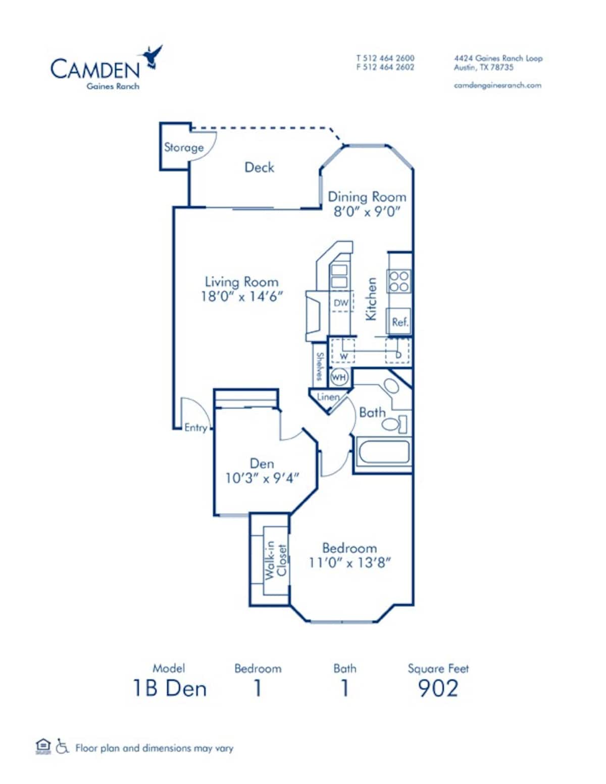 Floorplan diagram for 1B Den, showing 1 bedroom
