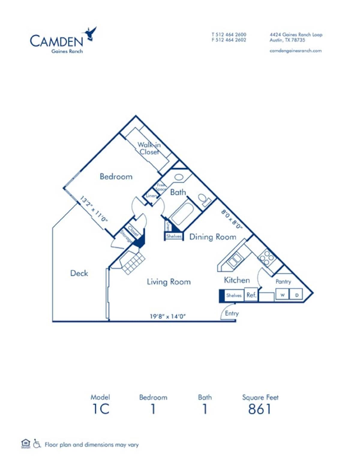 Floorplan diagram for 1C, showing 1 bedroom