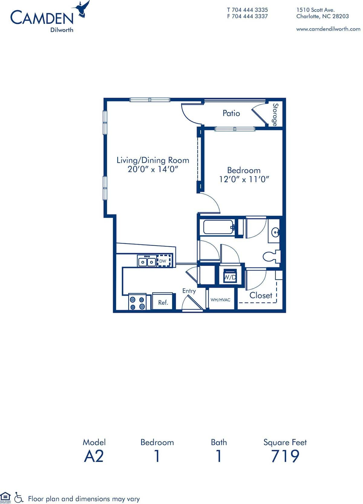 Floorplan diagram for A2, showing 1 bedroom