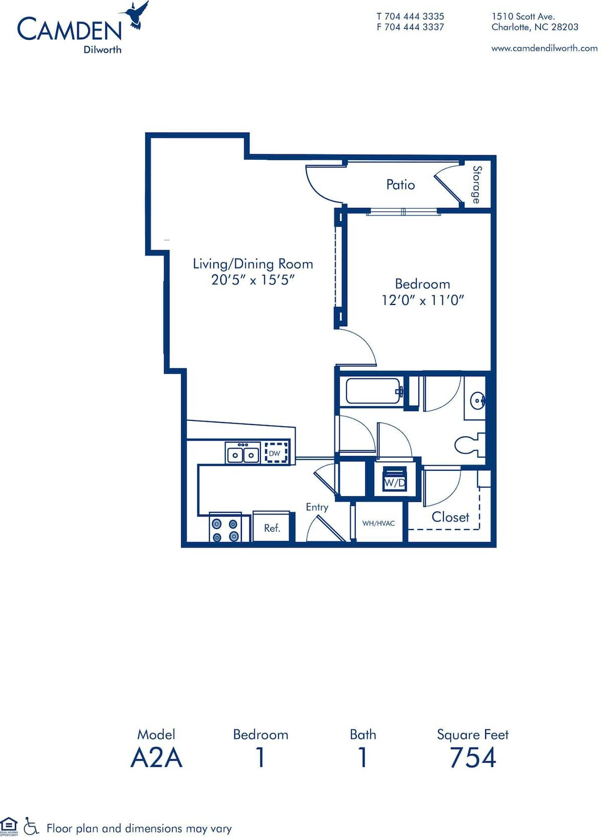 Floorplan diagram for A2A, showing 1 bedroom