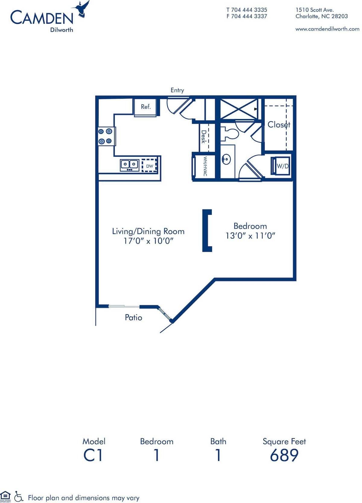 Floorplan diagram for C1, showing 1 bedroom