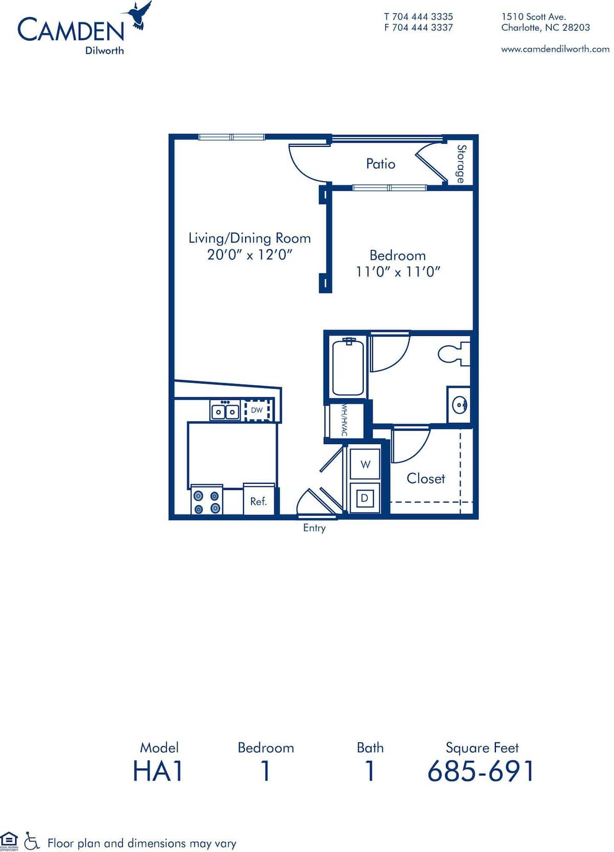 Floorplan diagram for HA1, showing 1 bedroom