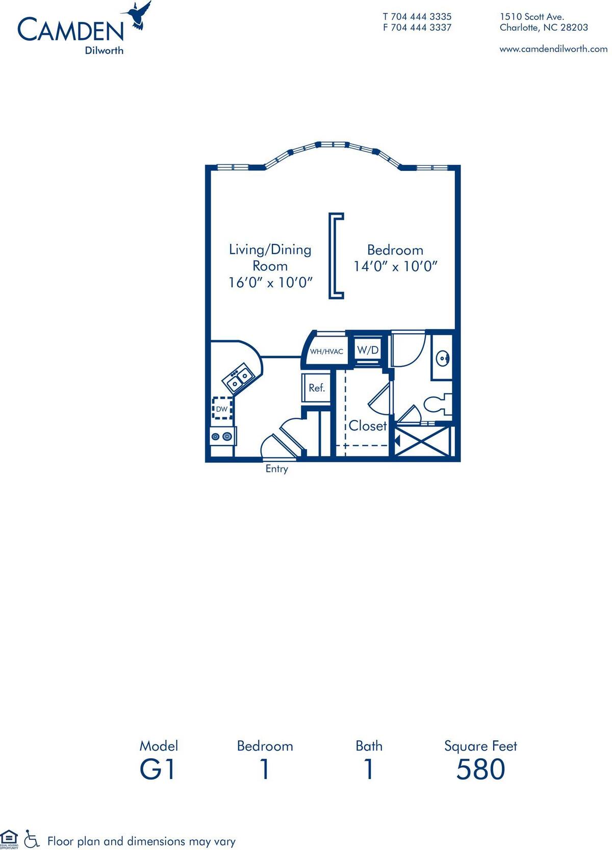 Floorplan diagram for G1, showing 1 bedroom